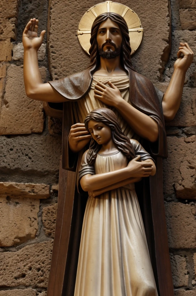 Una imagen de Jesucristo extendiendo las manos para un abrazo. Que tenga un texto arriba que diga "San Cristobal Annex"