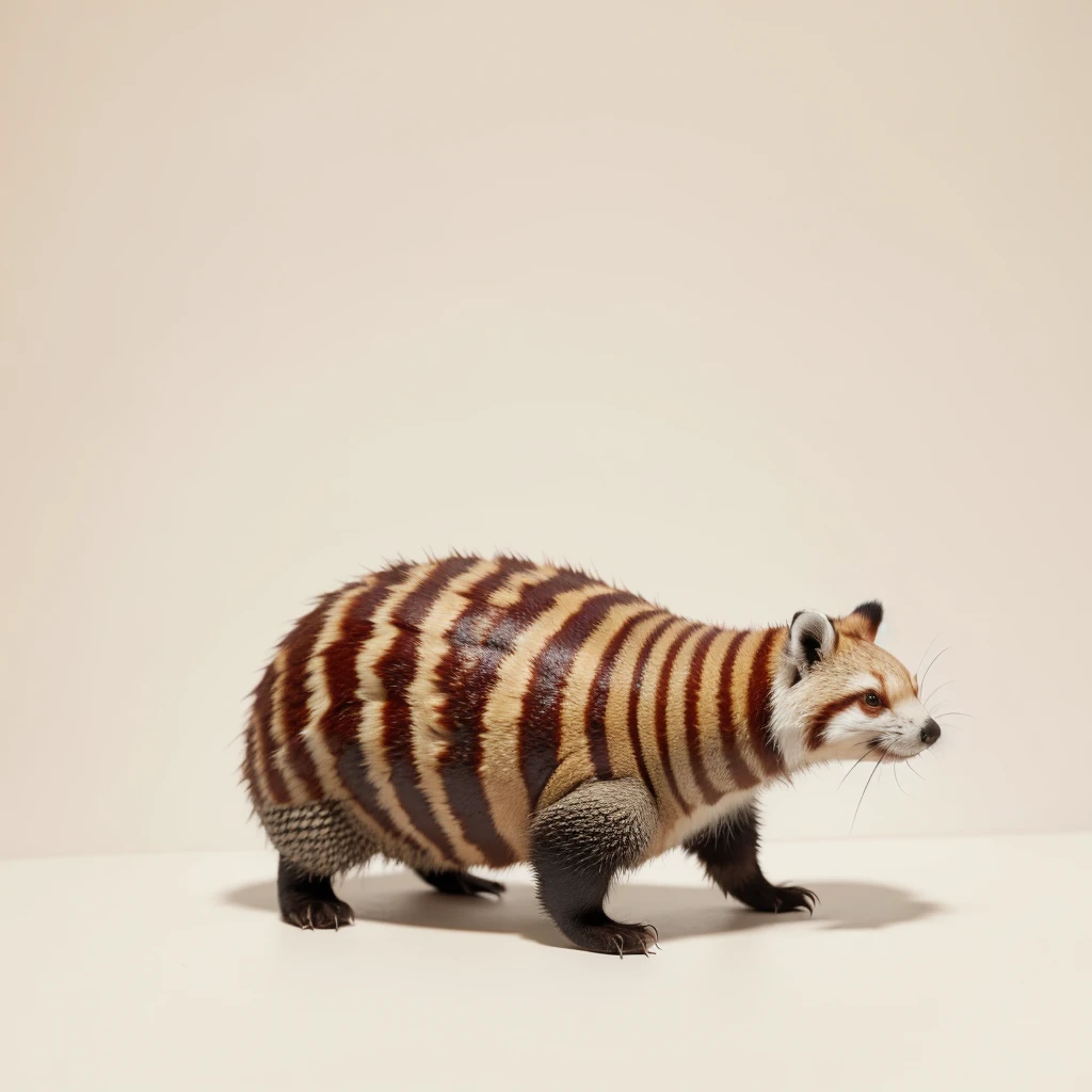Small Animals, red panda mixed with Armadillo, has beard, fat,Grassroots, no background