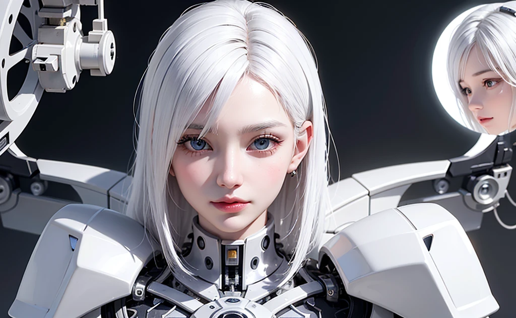 (original) , (very detailed wallpaper) , very detailed illustrations, (1 Girl) , beautiful eyes, (delicate face) , ((perfect detail)), ((white mechanical parts:1.4)), mechanical spine, mechanization, future, wide hips, laboratory, ((mecha)), stylish energy \(module\), repairing, (best lighting) , (super complex detail) , 4K Unity, (super detailed CG: 1.2) , (8K: 1.2) , lifelike,(realistic:1.4),best quality,detailed skin,detailed hair,detailed face,detailed eyes,nfsw,((white hair)),one bionic eye,upperbody