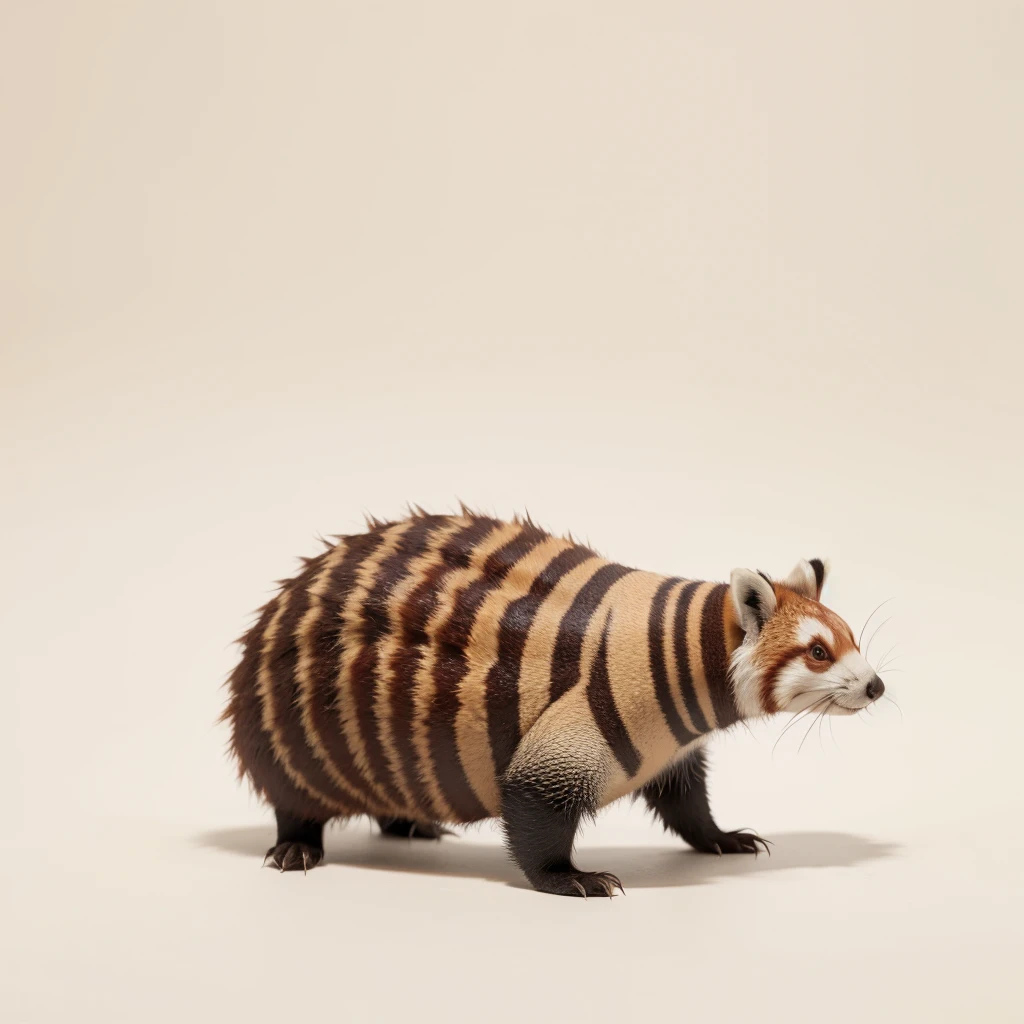 Small Animals, red panda mixed with Armadillo, has beard, fat,Grassroots, no background