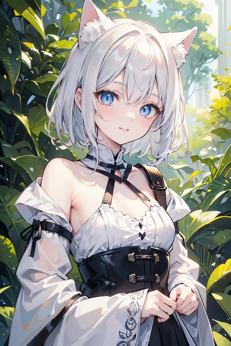 Close up portrait of adult video game heroine tied to a chair with tape covering, 1girl in, Solo, Hamakaze (kancolle), Nipples, Grey Hair, Large breasts, Blue eyes, Hair Ornament, Short hair, hair clips, 1girl in,,Symper Smile, high-definition picture, femele, Her hair was decorated with glowing fireflies, Seductive and glowing eyes. Wearing a moonlight gown, She is a tree々Stand in a mysterious forest that comes to life. The scene, Bask in the ethereal glow of fireflies, Capture in the style of Magic Forest artwork., (masutepiece, Best Quality, Official art,Intricate details:1.2)
