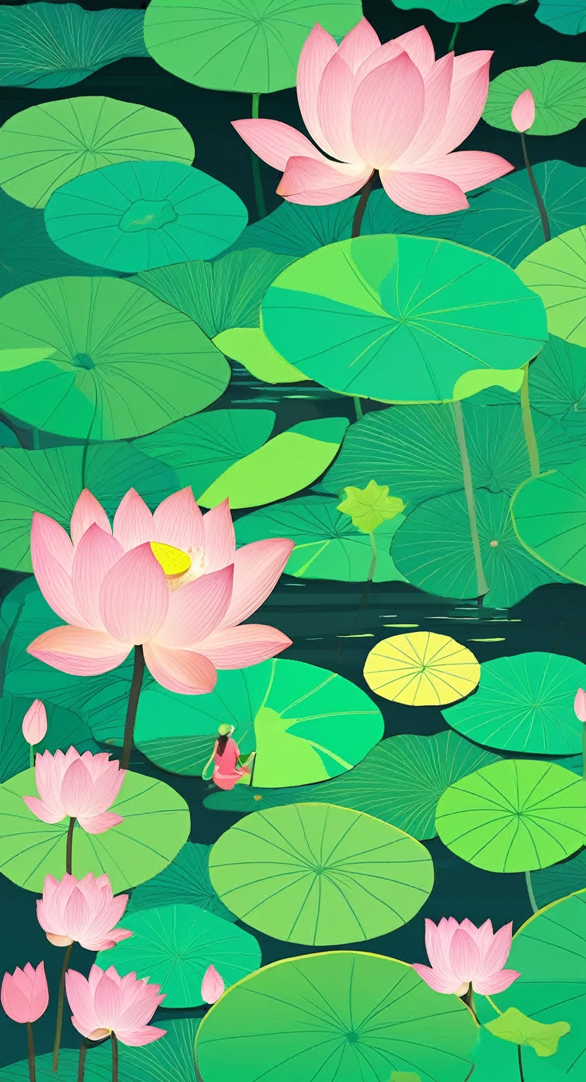The poster is mainly pink,In the quiet wonderland,The breeze blows the green lotus leaves, The lotus is like a beautiful woman's smile,Glittering in the morning dew。The ancient pavilion is hidden among the hazy smoke and lush trees.,Like a beautiful woman wearing a light veil,Shy and waiting to bloom。The blue waves gently embrace the beautiful figure of Caiting,Bridge corridor,Like a poet humming, The drizzle falls on this quiet lake,Ripples,Like notes jumping on strings,Play a natural。Birds flying over the water,Leaving behind distant songs,All things grow in this peaceful and tranquil place,Only time flows slowly in silence,Freeze this moment of tranquility forever。 In this dream world,The fragrance of flowers,Heart changes with the scene,Every detail weaves a silent love song, Enjoy the lotus flowers and brew tea,Listen to the wind and talk about the past,Let the tranquility of paradise penetrate your heart,In this world outside the clock,Posthumous,With poetry。4k,Ultra HD