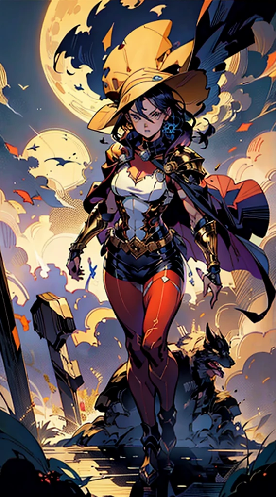 A Puppet Master, with a slender and tall body with articles doll, lateral cape segmened and semi transparency, legs with a golden and slender armor, long neck, long hat, moon solder armor, joker Bard, RPG, this character crafted fantasy-style, character in anime style, characterized by an exquisite and mature manga illustration art style, high definition, best quality, highres, ultra-detailed, ultra-fine painting, extremely delicate, professional, anatomically correct, symmetrical face, extremely detailed eyes and face, high quality eyes, creativity, RAW photo, UHD, 8k, Natural light, cinematic lighting, masterpiece:1.5