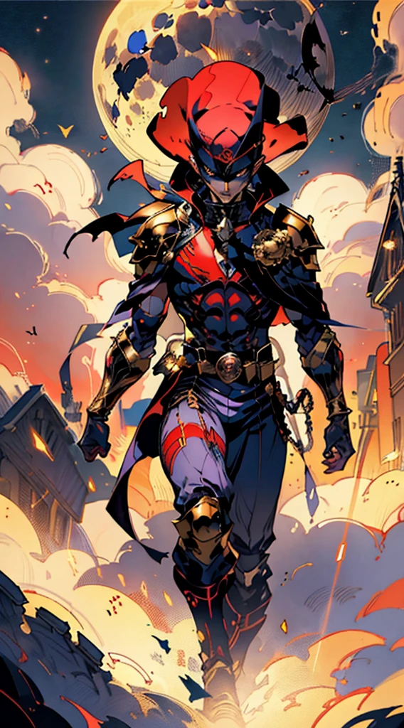 A Puppet Master, with a slender and tall body with articles doll, lateral cape segmened and semi transparency, legs with a golden and slender armor, long neck, long hat, moon solder armor, joker Bard, RPG, this character crafted fantasy-style, character in anime style, characterized by an exquisite and mature manga illustration art style, high definition, best quality, highres, ultra-detailed, ultra-fine painting, extremely delicate, professional, anatomically correct, symmetrical face, extremely detailed eyes and face, high quality eyes, creativity, RAW photo, UHD, 8k, Natural light, cinematic lighting, masterpiece:1.5