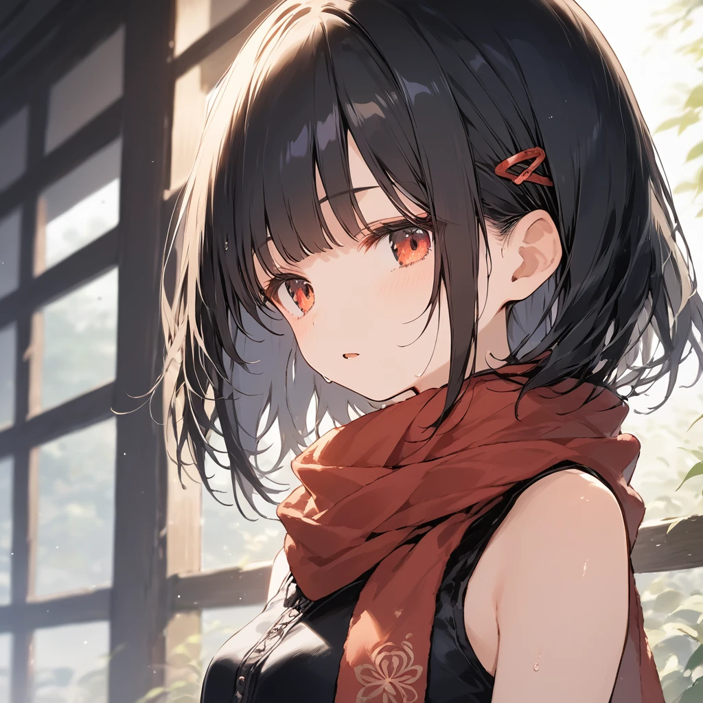 score_9, score_8_up, score_7_up, source_anime, best quality, masterpiece,ultra-detailed,official art, absurdres, highres, waifu2x, break,1girl, ninja, short hair, blunt bangs, small breasts,beautiful detailed eyes, expressionless, sleeveless, scarf,  sweat, in mission, open mouth, (yawn:0.3), sleepily, night, outdoors, break,(clear line illustration:1.2),very high resolution, very aesthetic, super detailed skin, Best cinematic lighting powered by famous artist, 8k,cute picture,beauty illustration,photoshop_(medium),,(Detailed Lighting),best anime 8k konachan wallpaper, pixiv contest winner, 

