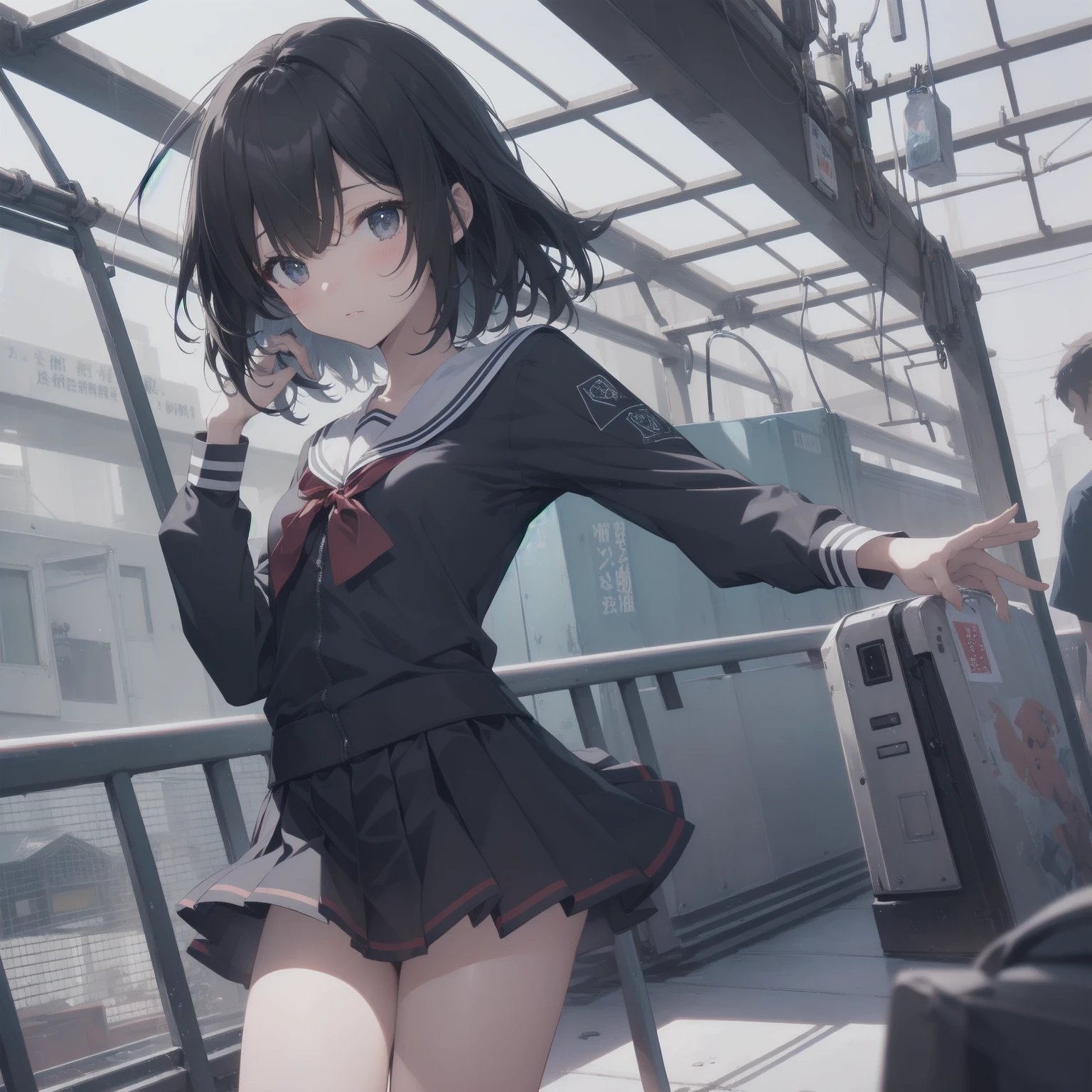 ultra-absurdres-Top quality by artist God, ultra-detailed, high resolution, anime moe artstyle, best anime 8k konachan wallpaper, pixiv contest winner, pool:2810, perfect anatomy,break, 1girl, (Please draw a girl walking sleepily to school alone. )break,(Solo,little female, 13-year-old:1.3),Full limbs, complete fingers,a junior high school student, (very short hair), short cut, flat chest, , small butt, small black eyes, beautiful detailed eyes, well-proportioned iris and pupils, expressive eyes, highres detailed hair, soft expression, salor school_uniform, sailor collar, serahuku, bow, pleated skirt,(Detailed Lighting), (Detailed background), in the School commute route. break,super detailed skin, Best cinematic lighting powered by famous artist, 8k,beauty illustration,photoshop_(medium),very aesthetic,break,((artist:takafumi )), artist:clamp ,artist:carnelian ,artist:kantoku ,