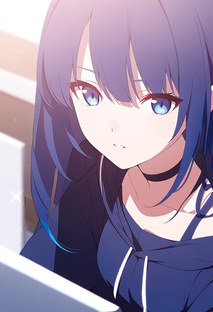 Anime girl beautiful blue hair 