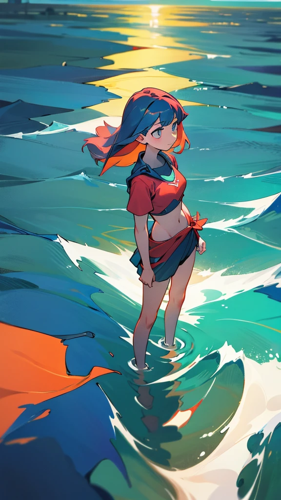 ((Mejor calidad ultra)), ((Obra maestra)), (detallado), perfect face several 12 year old girls playing among the waves and sea foam, hatsune miku y una amiga mas, 12 years old, Little, top-less, jugando en la playa con las olas, top-less, salpicada con espuma del mar, top-less.