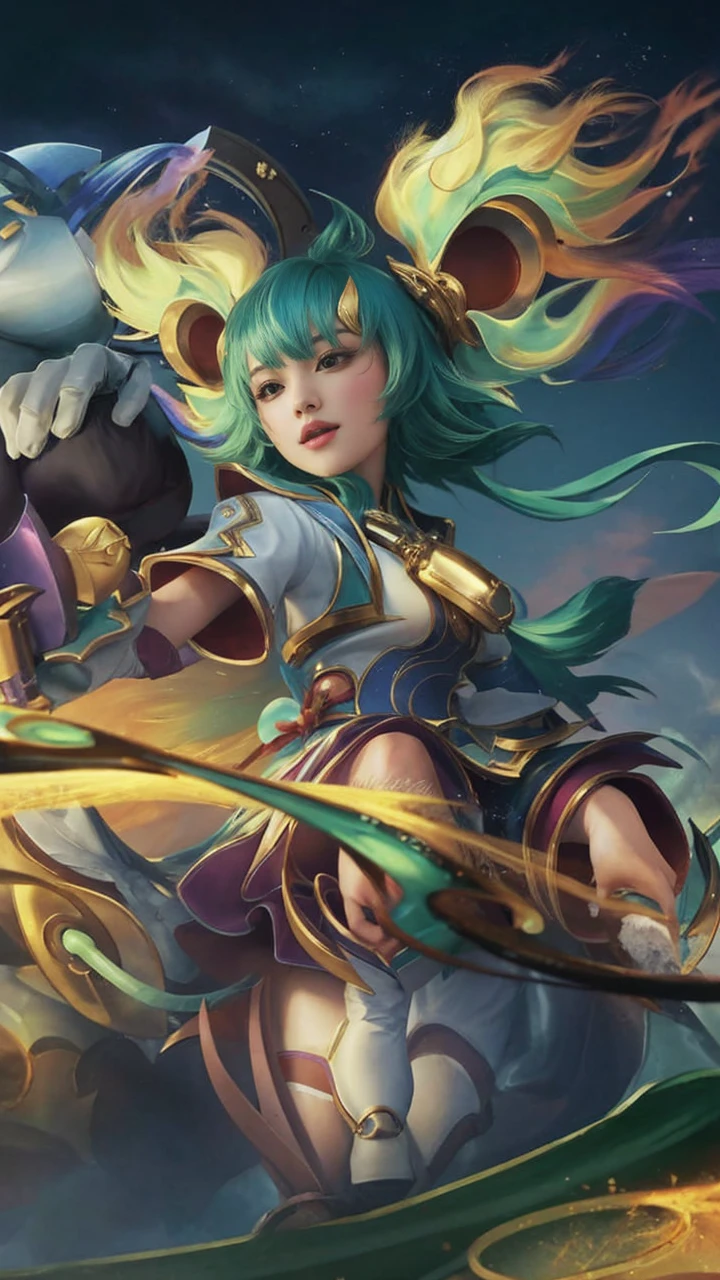 Best Quality, 1girl, kda, solo, long hair, short hair hair, dress,
