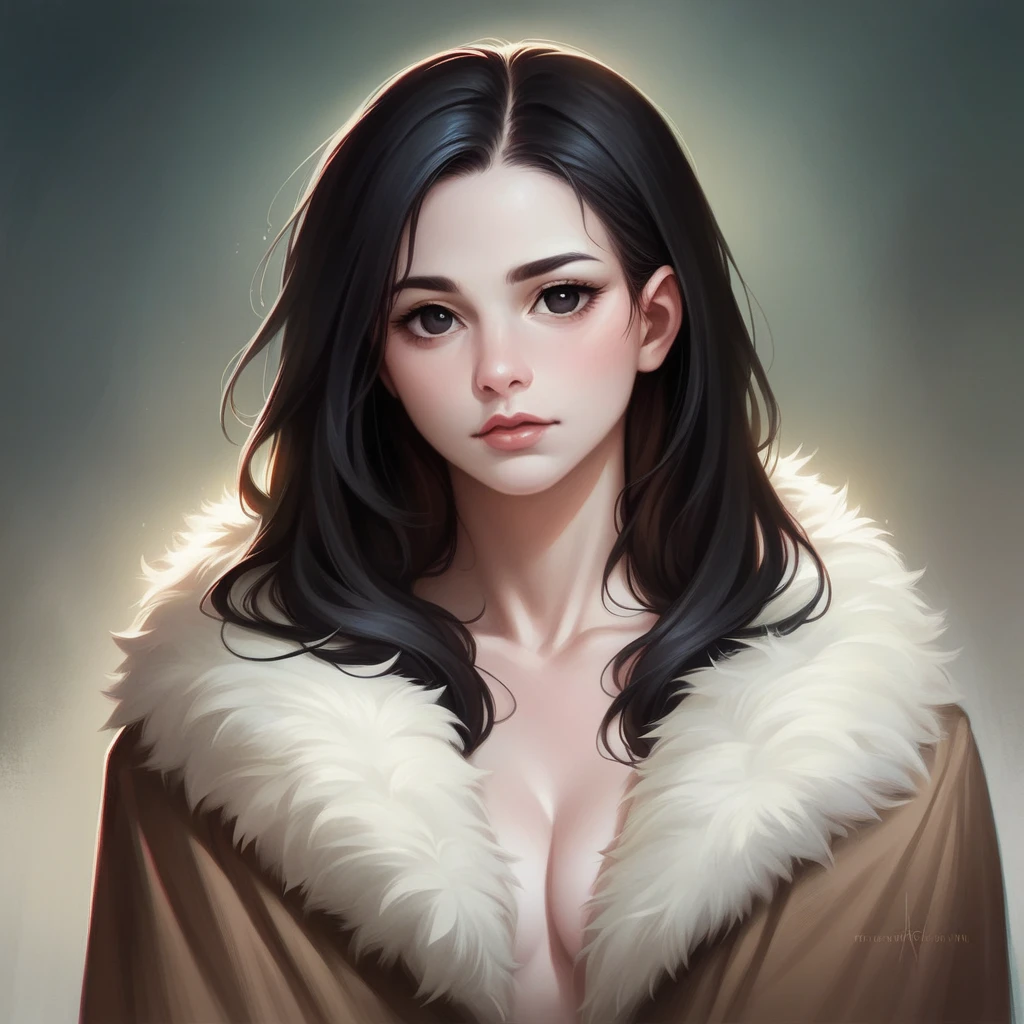 beautiful girl with realistic black eyes, pale skin, mid-length black hair, perfect face, perfect eyes, wearing coat, highly detailed, comprehensive cinematic, digital painting, 8k, cinematic lighting, best quality, highres, detailed work, post-processing, perfect result, hyper realistic