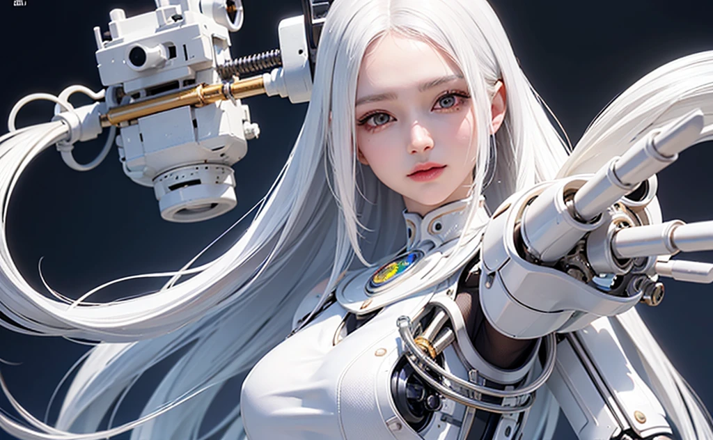 (original) , (very detailed wallpaper) , very detailed illustrations, (1 Girl) , beautiful eyes, (delicate face) , ((perfect detail)), ((white mechanical parts:1.4)), mechanical spine, mechanization, future, wide hips, laboratory, ((mecha)), stylish energy \(module\), repairing, (best lighting) , (super complex detail) , 4K Unity, (super detailed CG: 1.2) , (8K: 1.2) , lifelike,(realistic:1.4),best quality,detailed skin,detailed hair,detailed face,detailed eyes,nfsw,((white hair)),one bionic eye,upperbody,full body