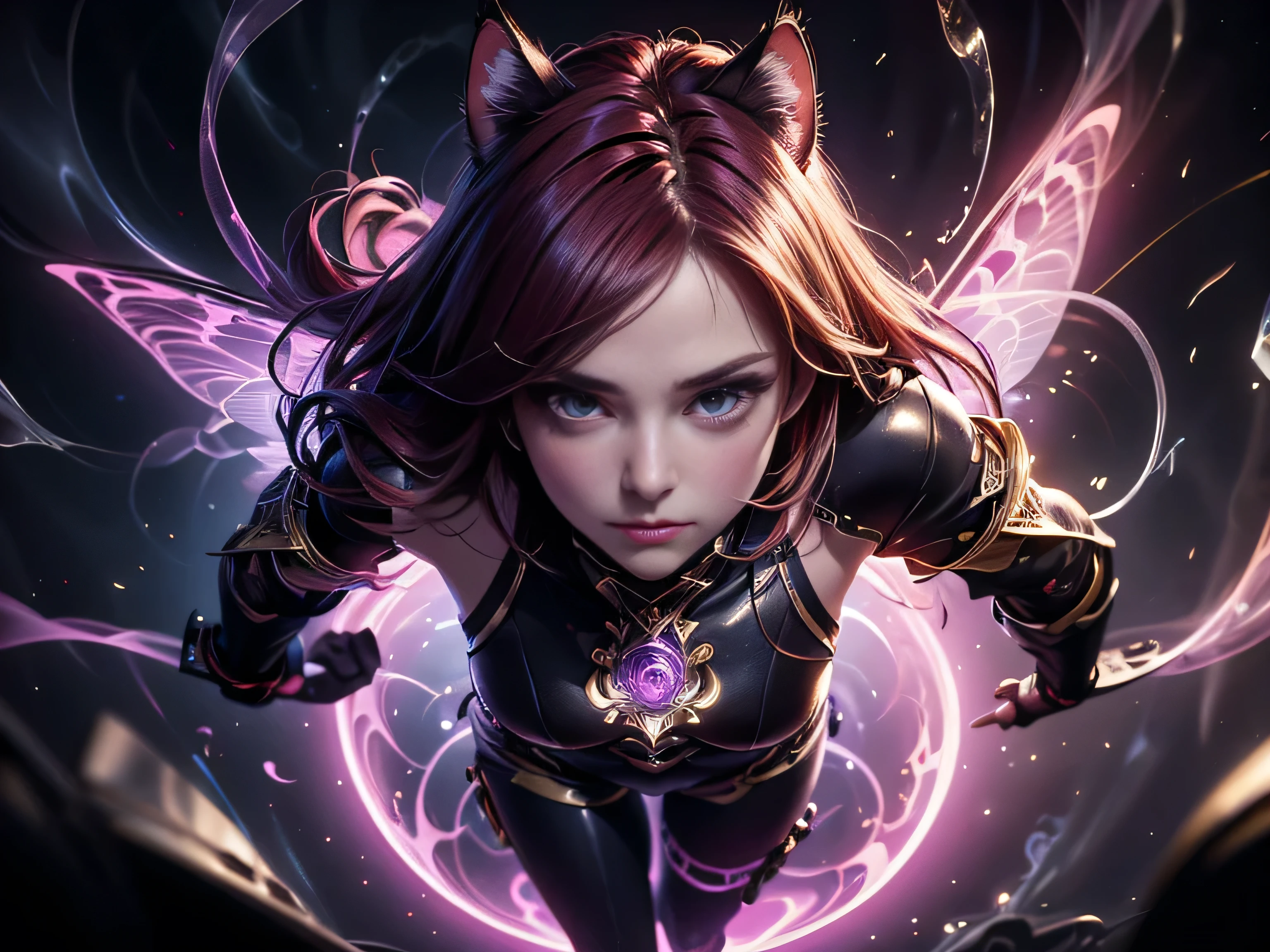 (Best Quality, 8K, Masterpiece, HDR, Soft Lighting, Picture Perfect, Realistic, Vivid), Cat Girl (1.0), Cat Girl with Red Hair and brown eyes and Sexy Revealing Clothes, Pink Bodysuit with Glitter Texture, Beautiful Anime Fantasy, Very beautiful and cute cat girl, large pink butterflies fly around, background blur, anime fantasy, work in Gouves style, realistic: 1.37, top view, red cat girl lies in blue flowers, large pink butterflies fly around, horizontal view, (Ultra High Quality Fantasy Art), Masterpiece, Female Model, Ultra High Quality Female Character Designs, Detailed 8k Anime Art, Realistic Anime Art, Highest Quality Wallpapers, Intricate Ultra High Quality Accurate Female Character Faces, High Quality Designs and Accurate Physics (Fantasy - Ultra High Quality) quality) quality)) art), dark fantasy style), masterpieces, super high-quality characters, anime resolution - 8K, realistic anime art, wallpaper with the highest quality illustrations, ultra-high detail of faces, high-quality design and accurate physics), color, depth of field, shadows, ray tracing, high quality workmanship. -high quality and 8K resolution, (Accurate simulation of the interaction of light and materials)], [High-quality hair detail [More about beautiful and shiny red hair]], (Beautifully detailed hands [perfect fingers [Perfect nails]]], (perfect anatomy (perfect proportions)))) [[Full-length]], [Perfect combination of colors (Accurate imitation of the interaction of light and material)], [art that conveys the meaning of the story](modified)