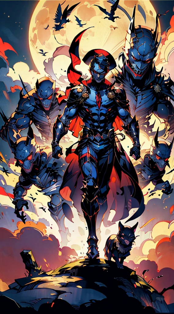 A monster humanoids puppet Master, agender, with a slender and tall body with articles doll, lateral cape segmened and semi transparency, legs with a golden and slender armor, long neck, long hat, moon solder armor, joker Bard, RPG, this character crafted fantasy-style, character in anime style, characterized by an exquisite and mature manga illustration art style, high definition, best quality, highres, ultra-detailed, ultra-fine painting, extremely delicate, professional, anatomically correct, symmetrical face, extremely detailed eyes and face, high quality eyes, creativity, RAW photo, UHD, 8k, Natural light, cinematic lighting, masterpiece:1.5