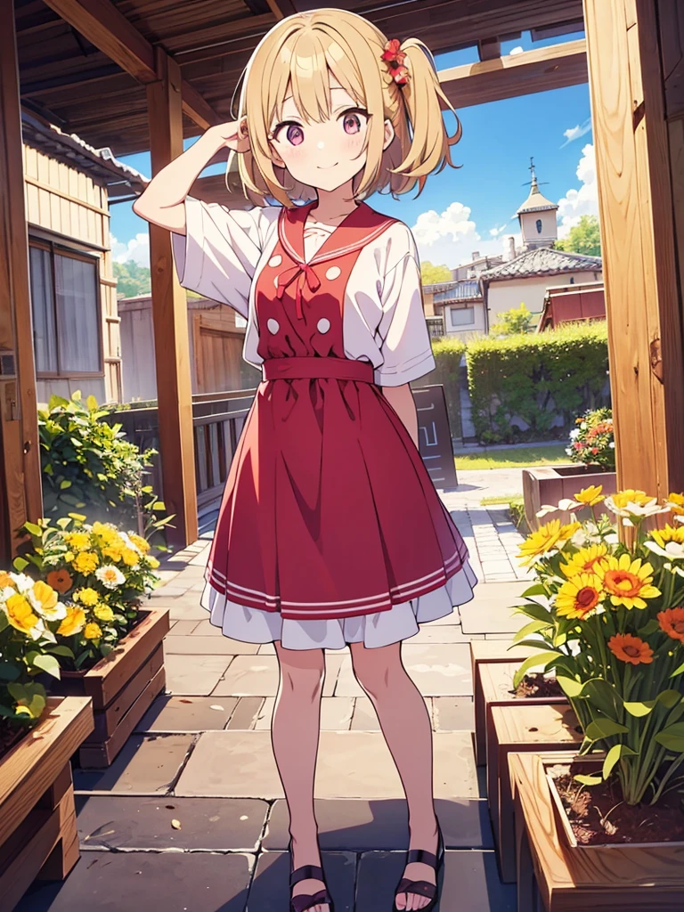 Chica de anime un vestido, un dibujo anime inspirado en Leiko Ikemura, pixiv, mingi, , cambiar in dress, pose(Brazos arriba + feliz), holding a modest pose, I will also make fanart., quinmosis!, dos colas, fanart de alta calidad, cambiar