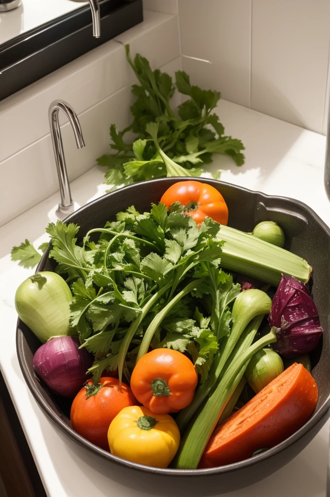 The wilted vegetables are on the sink.