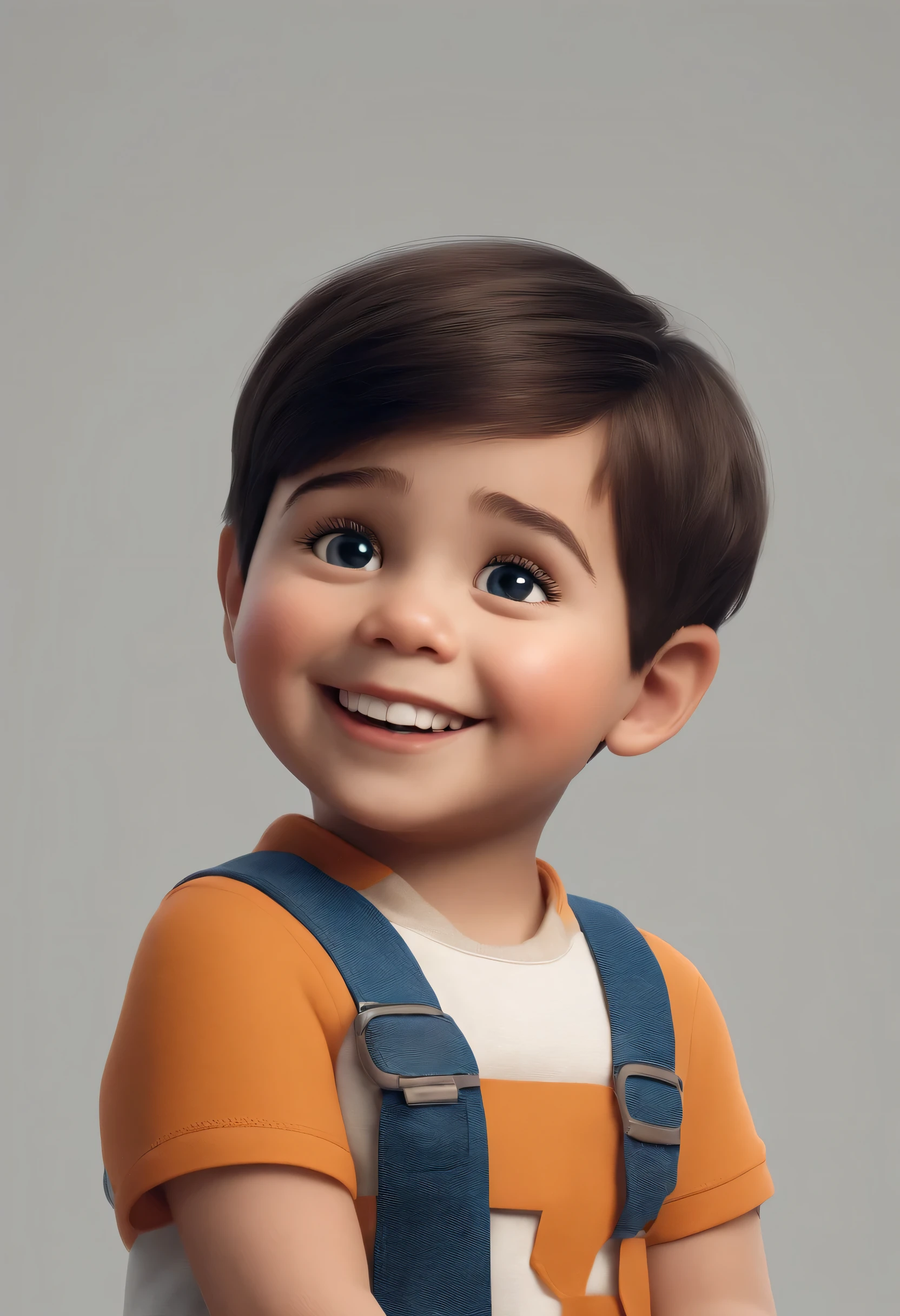 a happy cute  standing short hair, vestindo uma fantasia espacial, , fundo branco, barnet, Tom, Estilo Pixar, ....3d, desenhos animados, rosto detalhado, asymmetrical 16k