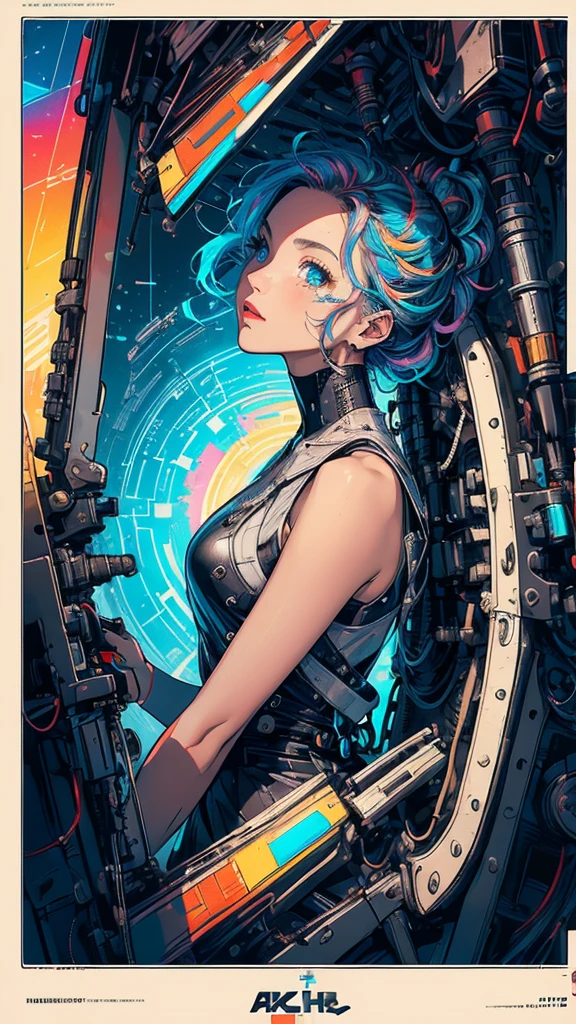 (((masterpiece, highest quality))),(((solo:1.2))),(((1girl:1.2))),32k wallpaper, very detailed, poster, vintage science fiction,(((((geometric cinematic movie poster))))), (bauhaus), shape,(((abstract))),(mid century modern),movie poster,(((((portfolio))))),(((((Close-up))))),(((((bust up))))),((((more various angle)))),(((highlight))),Vast landscape,((((heterochromia)))),(((complete. detailed face))),((((Extremely talented)))),(((((most complicated machine))))),(((genius mechanic))),((Overall colorfully)),neon sign