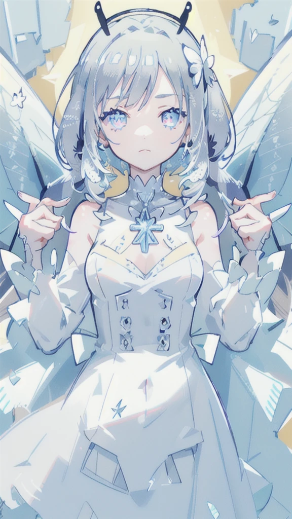 hatching (texture),close-up,portrait,1girl, gemstone butterfly wings dress, mecha, diamond, bare shoulders, butterfly, looking at viewer, in the sky, flying, bright colors, lighting, (ray tracing:1.4), depth of field, masterpiece, best quality,