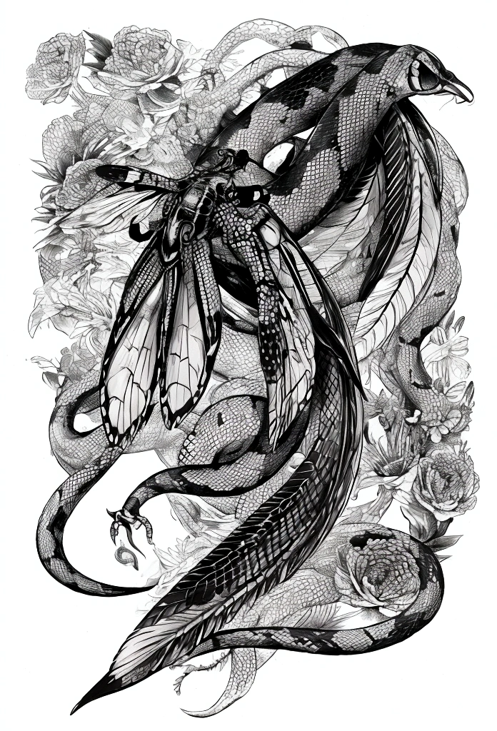 Snake fly tattoo