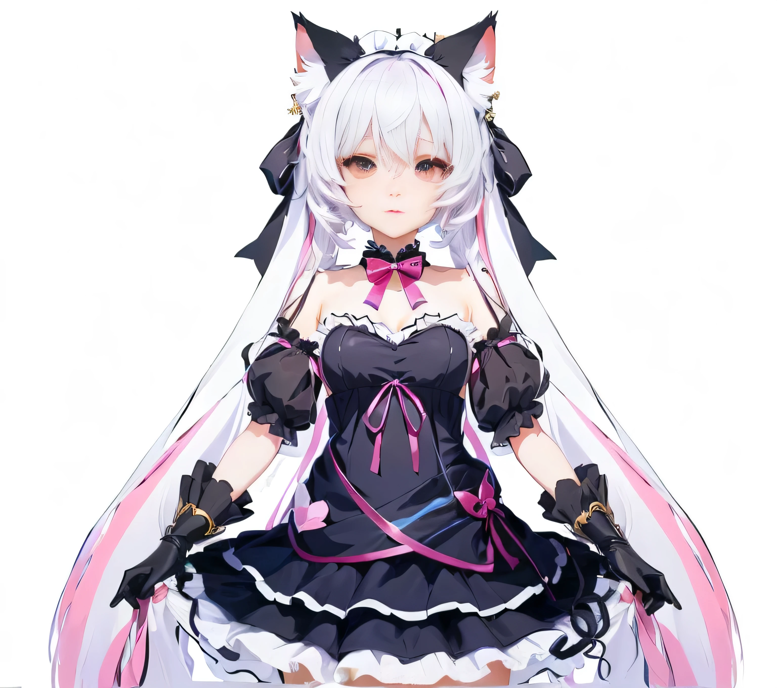 anime girl in a black and white dress with a cat ears, anime cat girl in a maid costume, very beautiful anime cat girl, anime girl with cat ears, cute anime catgirl, anime catgirl, white cat girl, beautiful anime catgirl, attractive cat girl, cute anime waifu in a nice dress, official character art, anime moe artstyle,,Rich in details,Clean shaping,Masterpiece,Anime style