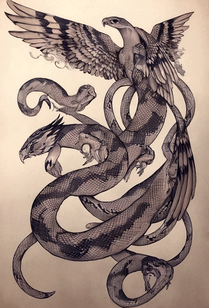 Whole body Snake have a wings. Tattoo