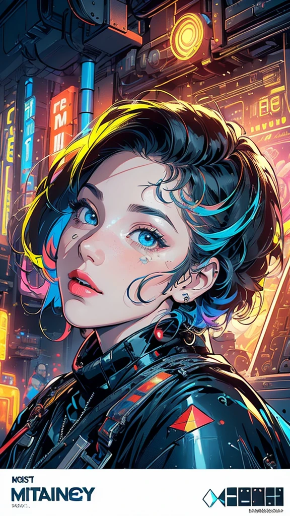 (((masterpiece, highest quality))),(((solo:1.2))),(((1girl:1.2))),32k wallpaper, very detailed, poster, vintage science fiction,(((((geometric cinematic movie poster))))), (bauhaus), shape,(((abstract))),(mid century modern),movie poster,(((((portfolio))))),(((((Close-up))))),(((((bust up))))),((((more various angle)))),(((highlight))),Vast landscape,((((heterochromia)))),(((complete. detailed face))),((((Extremely talented)))),(((((most complicated machine))))),(((genius mechanic))),((Overall colorfully)),neon sign