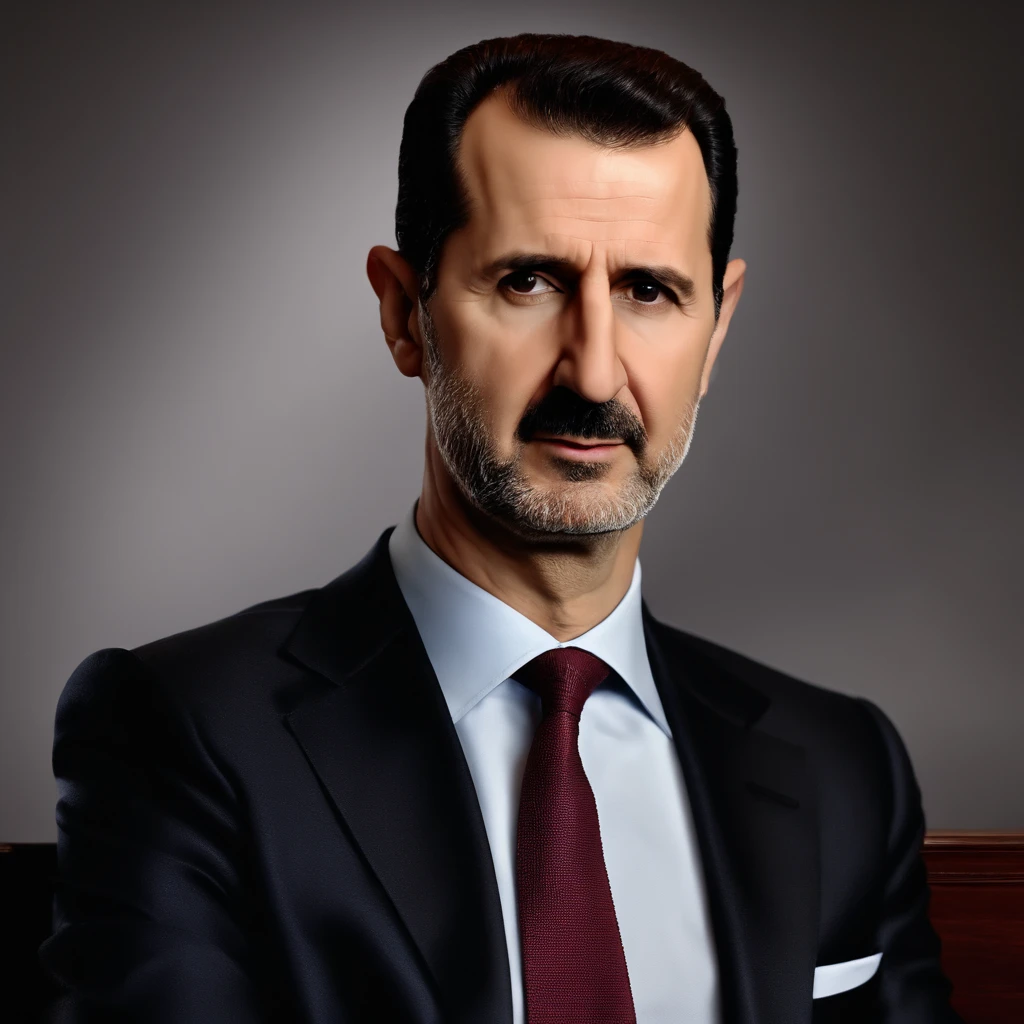 4k, 8k, masterpiece, highly detailed portrait of Bashar al-Assad (President of Syria) sitting and grooming his beard, hyper realistic, photorealistic, sharp focus, studio lighting, ultra-fine details, vivid colors, elegant, authoritative, serious expression