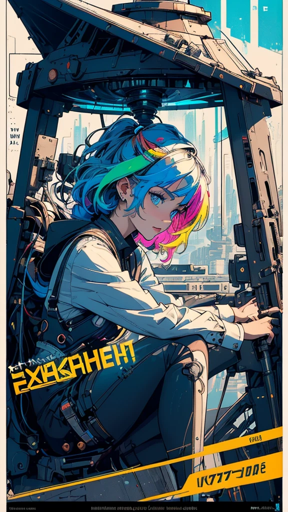 (((masterpiece, highest quality))),(((solo:1.2))),(((1girl:1.2))),32k wallpaper, very detailed, poster, vintage science fiction,(((((geometric cinematic movie poster))))), (bauhaus), shape,(((abstract))),(mid century modern),movie poster,(((((portfolio))))),(((((Close-up))))),(((((bust up))))),((((more various angle)))),(((highlight))),Vast landscape,((((heterochromia)))),(((complete. detailed face))),((((Extremely talented)))),(((((most complicated machine))))),(((genius mechanic))),((Overall colorfully)),neon sign