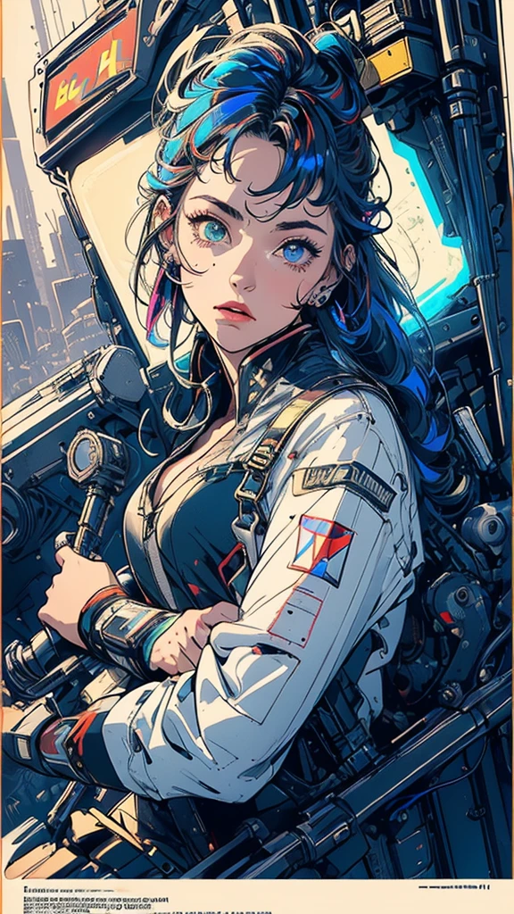 (((masterpiece, highest quality))),(((solo:1.2))),(((1girl:1.2))),32k wallpaper, very detailed, poster, vintage science fiction,(((((geometric cinematic movie poster))))), (bauhaus), shape,(((abstract))),(mid century modern),movie poster,(((((portfolio))))),(((((Close-up))))),(((((bust up))))),((((more various angle)))),(((highlight))),Vast landscape,((((heterochromia)))),(((complete. detailed face))),((((Extremely talented)))),(((((most complicated machine))))),(((genius mechanic))),((Overall colorfully)),neon sign