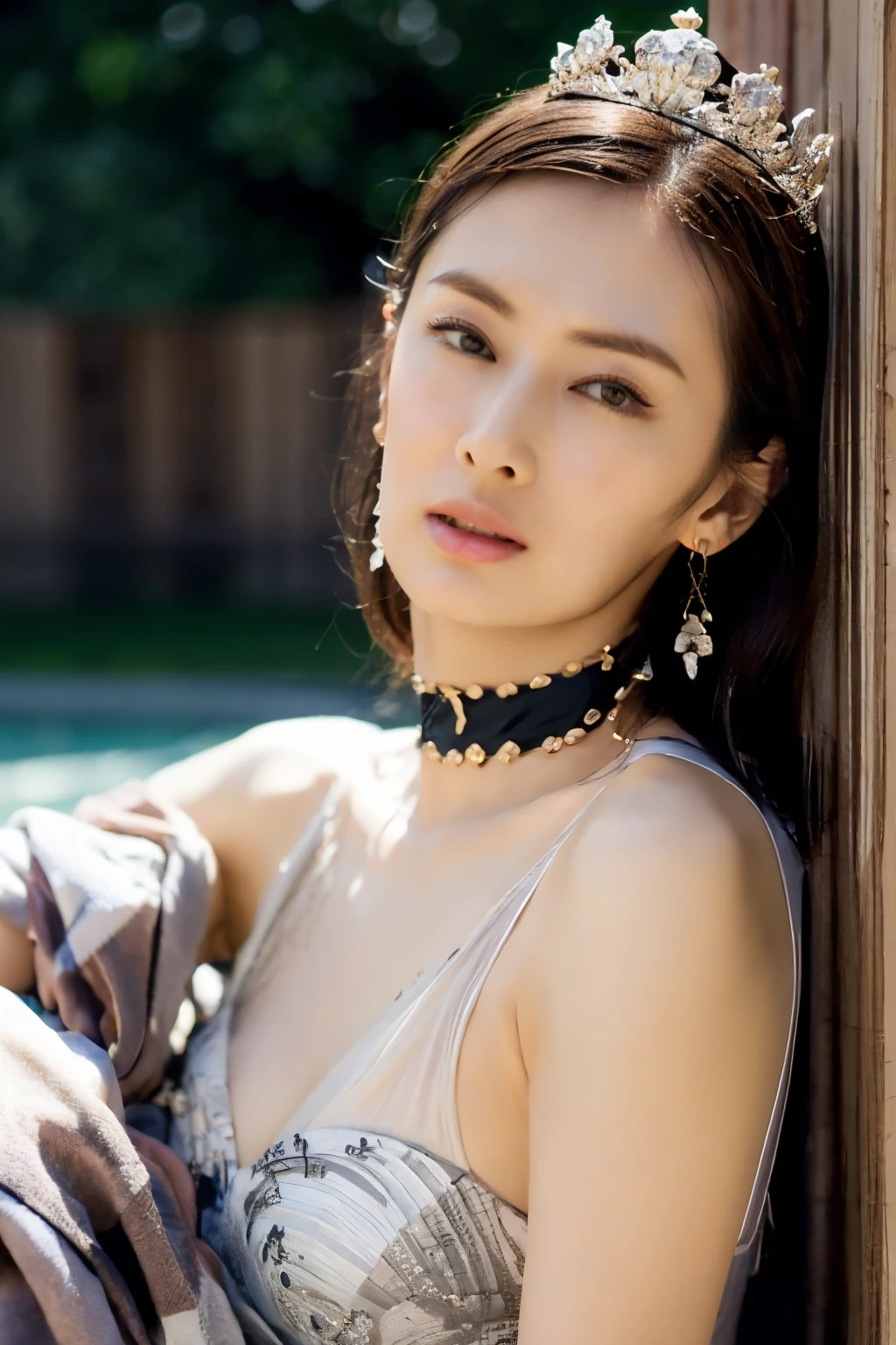 Ultra-high resolution,art photo,Full body photo,21 year old girl,Earrings,Long Hair,Black background,Black backless dress,necklace,Cowboy Shoot,H Cup,Showing cleavage,Expose your breasts more,Incredible breast size,Erect nipples,Open the arena area,Your breasts will get bigger,Back is smooth and beautiful.,Back is completely naked.,Cold skin whitening,Big Ass,His white hair was tulle.,Messy Hair,Translucent clothing,Blushed,More transparent clothing