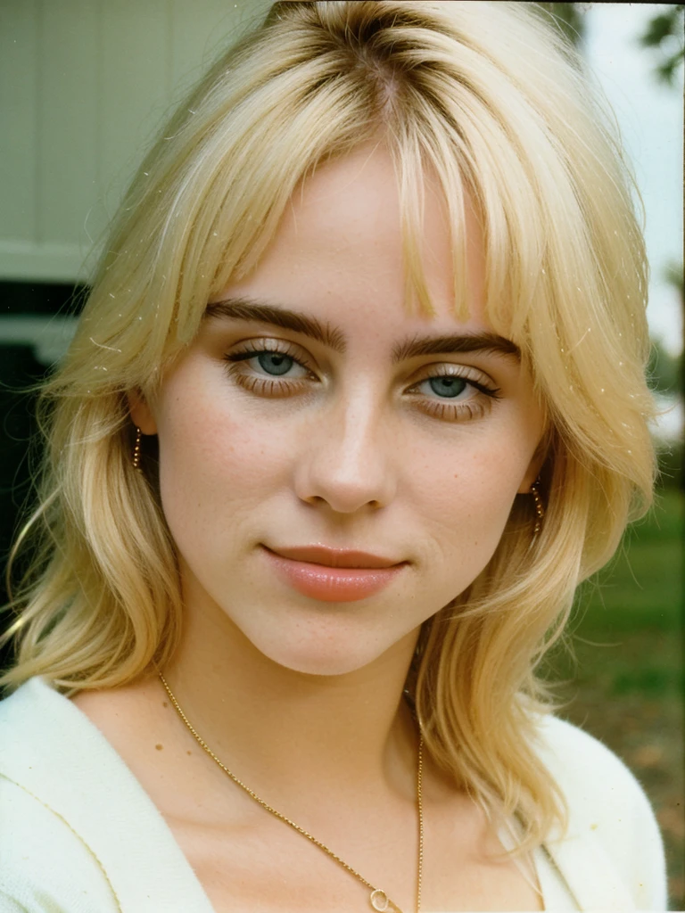 A photo from the 1980s blonde young woman in her mid 20s.