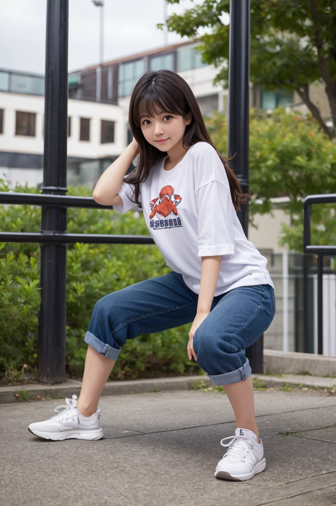 beautiful girl、Crab-legged stance