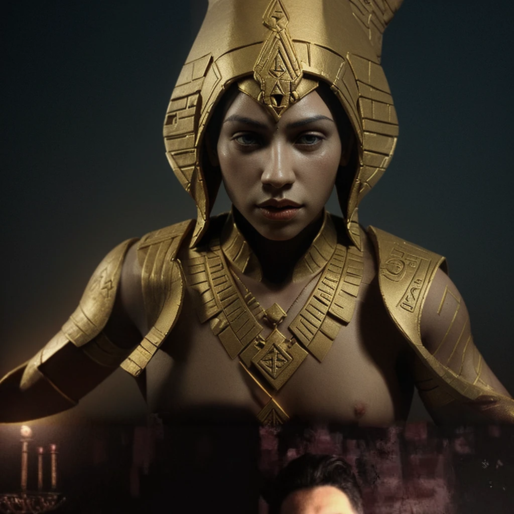 Make golden pharaonic symbols and an image of the god of war, Ebonis