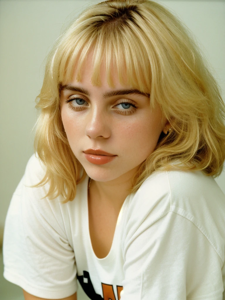 A photo from the 1980s blonde young woman in her mid 20s.