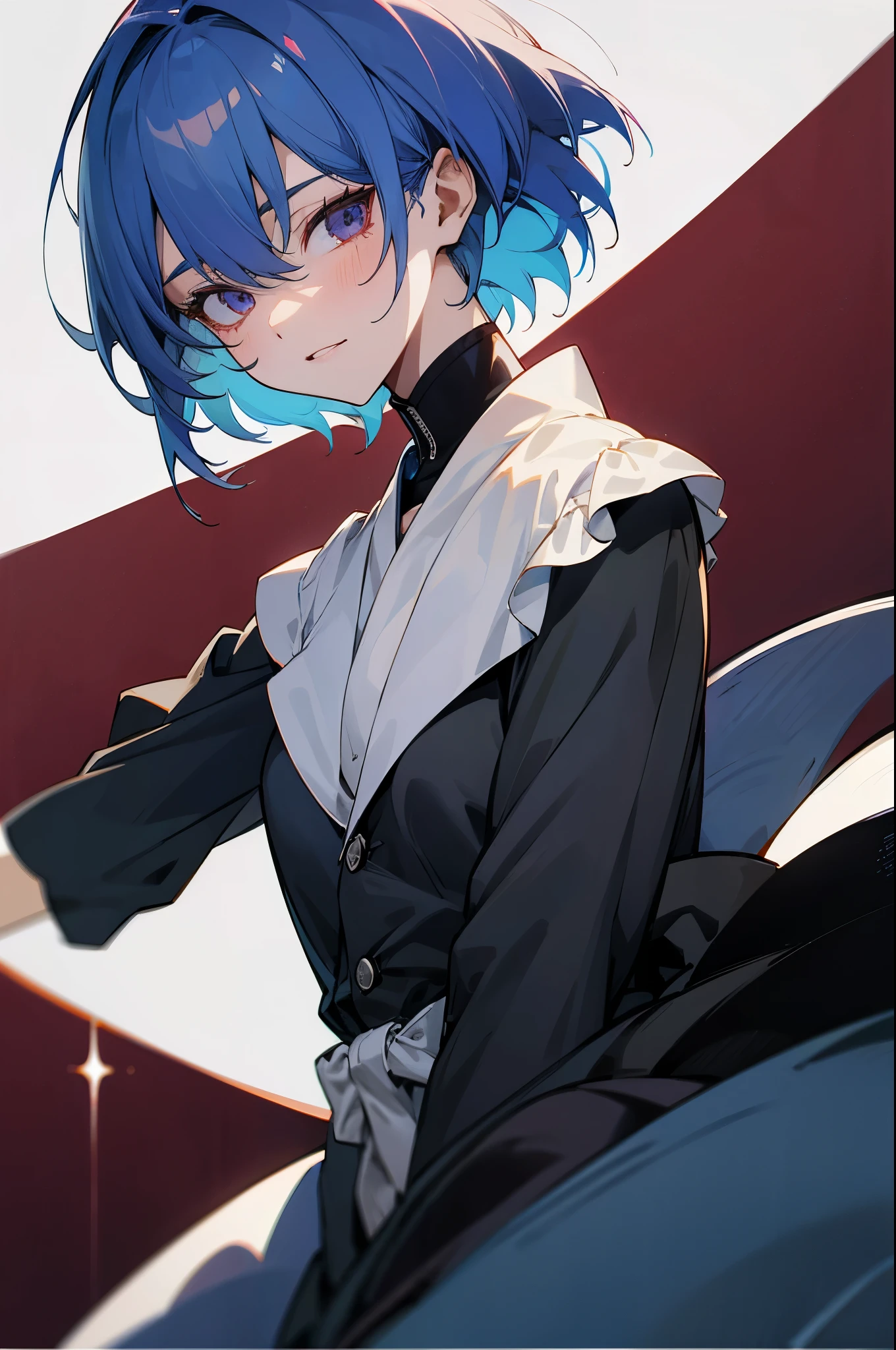Obra-prima,Detalhado,High resolutions:1.4) , Foto del modelo, fechar, Rosto detalhado, Olhos finos e detalhados,, (Kirishima Touka),medium blue hair,ojo ghoul,retro jacket,Tokyo Ghoul,Fundo retrofuturista, cores vibrantes, hdr,, ,