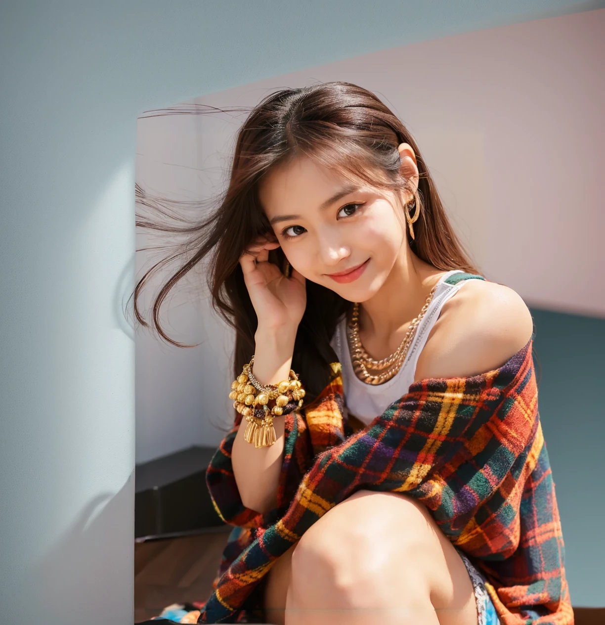 a beautiful woman，Cheerful and confident