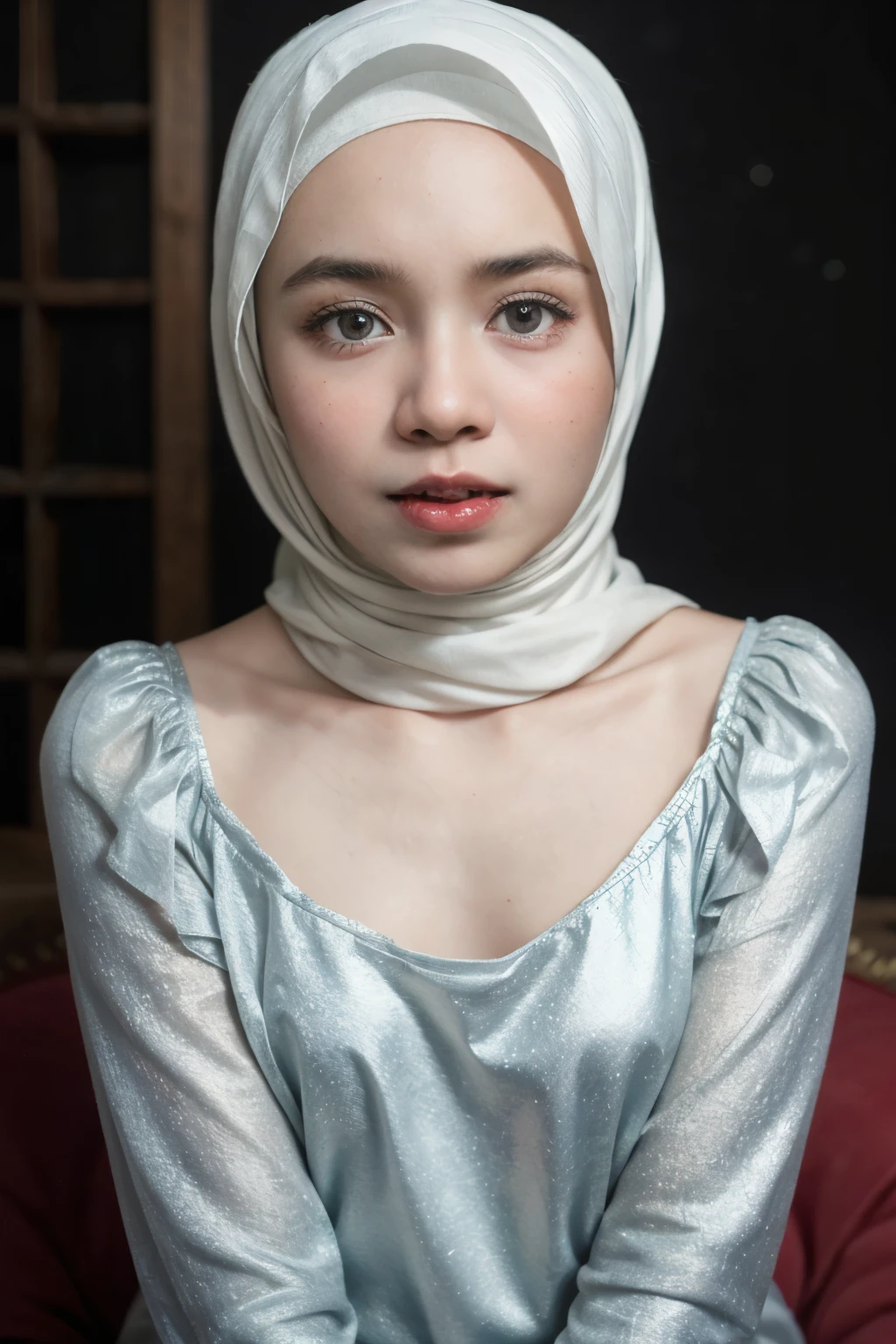 Very cute and baby-like face, Very cute and baby-like face, G-String Naked, Angry pose, Angry face, (((HIJAB MALAY GIRL))), masutepiece, High quality, UHD 45K, Realistic face, Realistic skin feeling , A Malay Lady, 8 years old, , Very cute and baby-like face, (((FLAT CHEST))), (MATRIX WORLD), ((look In front  at the camera and SADNESS)), ((())), (((CUTE GIRL))), ((PASTEL RED LIPS)), ((PASTEL SILVER BLOUSE)), ((CHUBBY)), ((UNDRESS)), Insert the ghost's finger into the asshole.