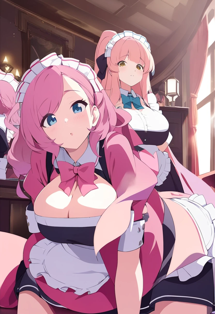 ((Three Pretty nude maids with super colossal breasts hugging each other:1.2)), ((pressing their breasts each other:1.3)), topless, , harem, ((master piece, top-quality, ultra-definition, high resolution)), anime girls, ((ultra-detailed illust:1.2)), bangs, hair between eye, random colored hair, beautiful hair, random colored eyes, Shiny eyes, ((detailed eyes:1.2)), ((Erected Nipples)), Exposure of nipple, Beautiful nipples, ((super gigantic breasts:1.3)), huge tits, Soft breasts, cleavage of the breast, show breasts, emphasize the breasts, focused on breasts, exposure of the nipples, Big smile, enjoyed, laughing, opened mouth, without clothes, take off clothes, undressed, in the room, castle, look at viewer