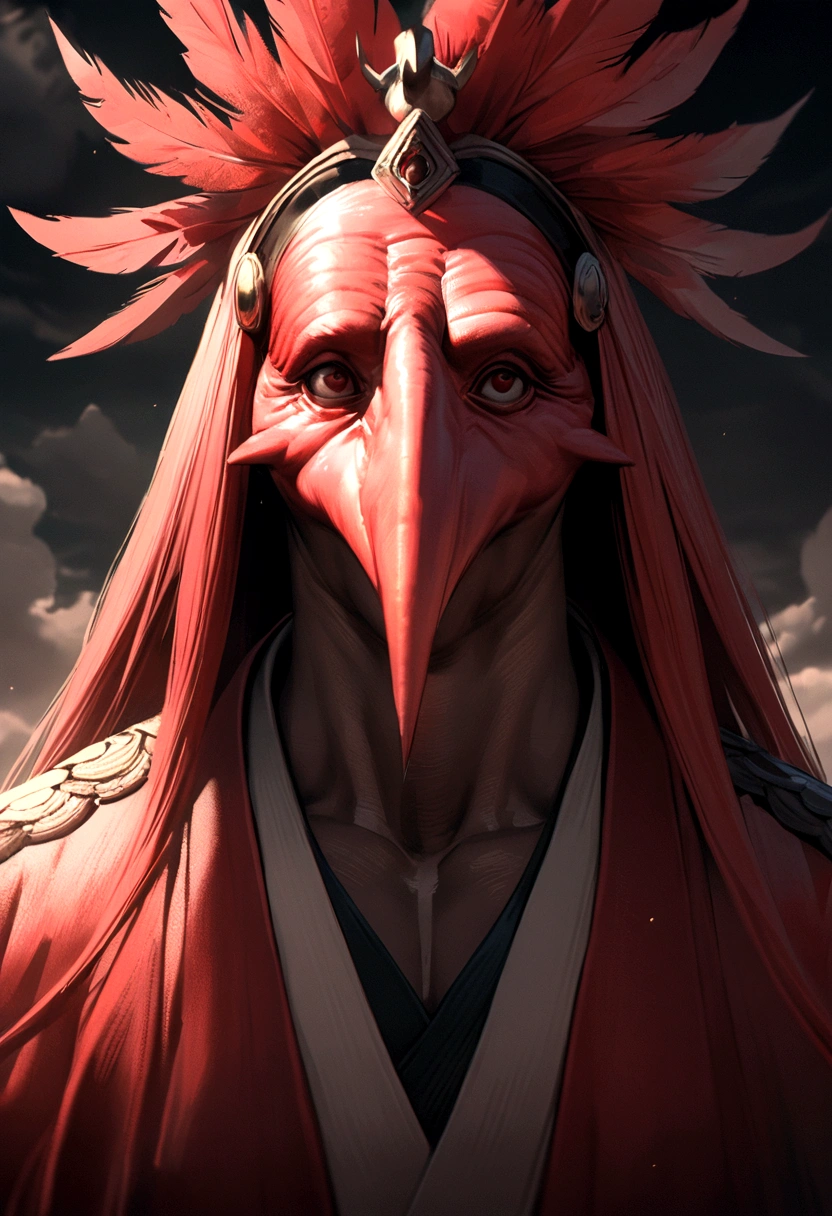 Japanese Mythology,Create Tengu, Red Mask, Long nose, Feather hat, 8K, Hyperrealism, change