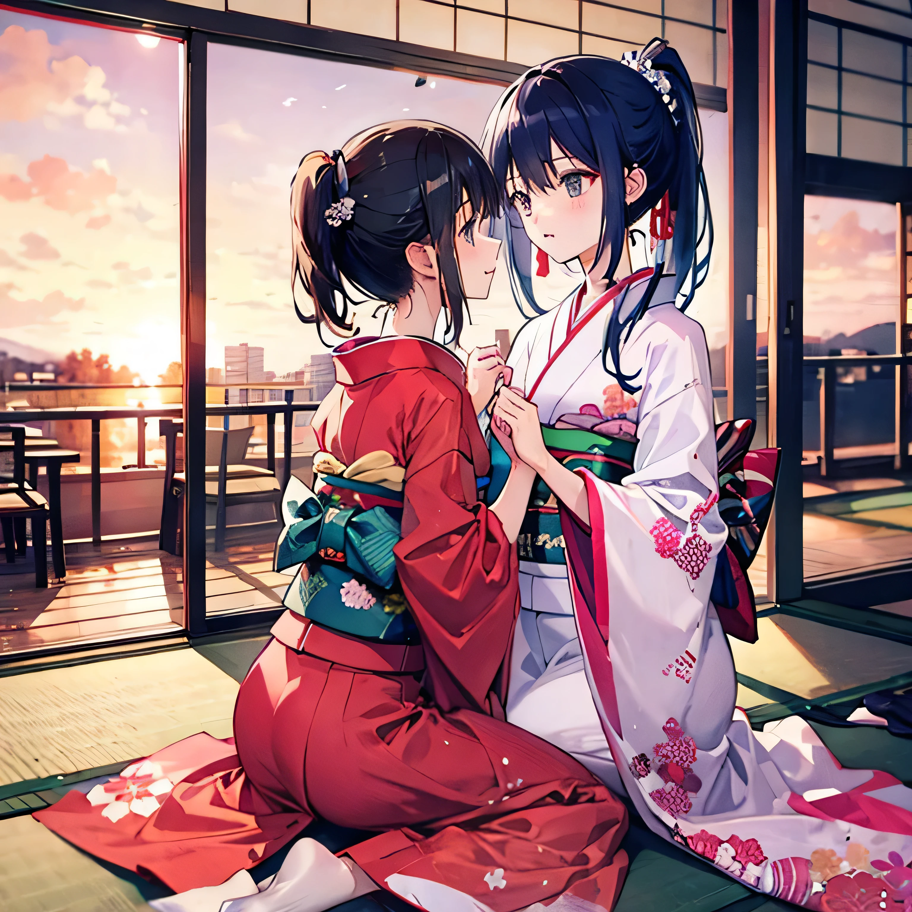 Ponytail sisters,hostel,kimono,Adult women