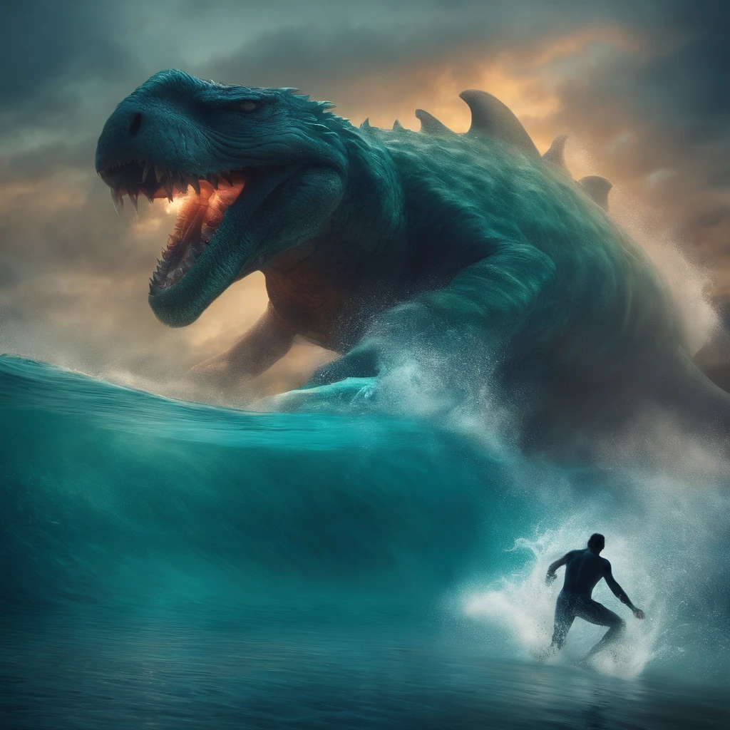 Water monster chasing a person