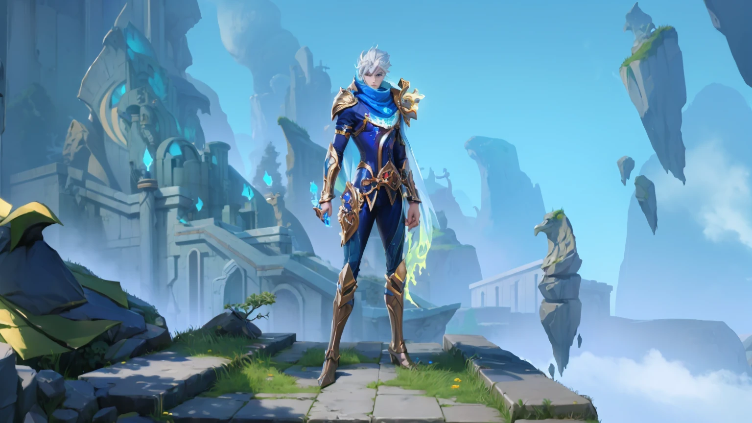 arafed image of a man in a blue outfit standing on a platform, 8k hd wallpaperjpeg artifact, 8 k hd wallpaperjpeg artifact, style of duelyst, tane skin, freezing blue skin, official splash art, character splash art, wallpaper splash art promo art, painted in the style arcane, hero character art, wow 4 k detail fantasy, hyperdetailed fantasy character, 4K details fantasy, realistic