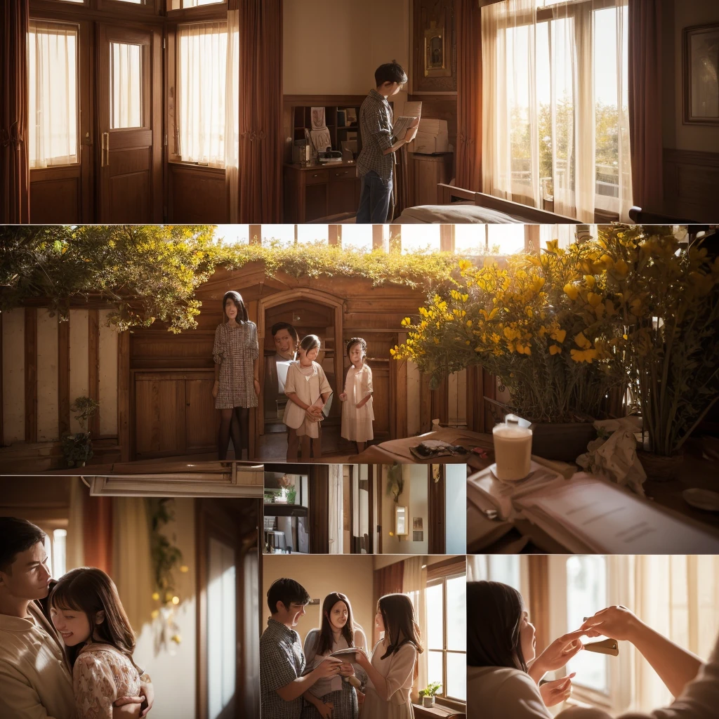 (University entrance exams finished + family + Warmth + A still moment) + Lighting Rendering + (Refined skills, Exquisite detail, Aesthetic and dynamic integration) + (Sincere human emotions + A delicate scene + Wide-angle lens + Soft Touch) + (Ultra-high resolution + 8K HD + No omissions)