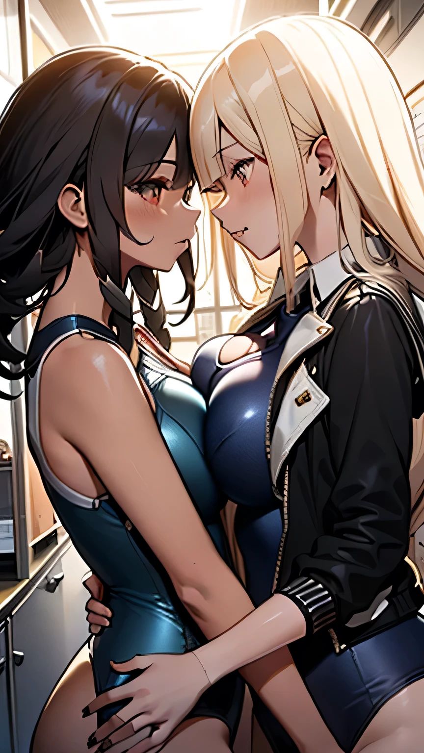 (Very detailed CG Unity 8K wallpaper),(masterpiece), (Highest quality), (Very detailed), (Best illustrations),(Best Shadow), Large Breasts, Big Breasts,Two Girls,Two girls,Facing other girls,Chest to chest, (Breast Press)Chest to chest,Check it out, Couple(kiss), Sukumizu, School Swimsuit, blush, Uplifting