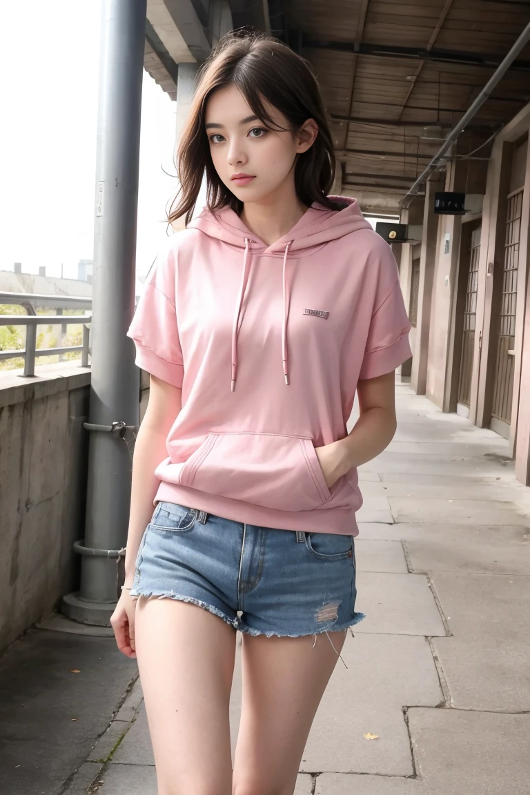 deux femmes ensemble de 18 ans sexy et mince , pink short sleeve hoodie , jambe visible , se touche,salle de classe,position sensuel