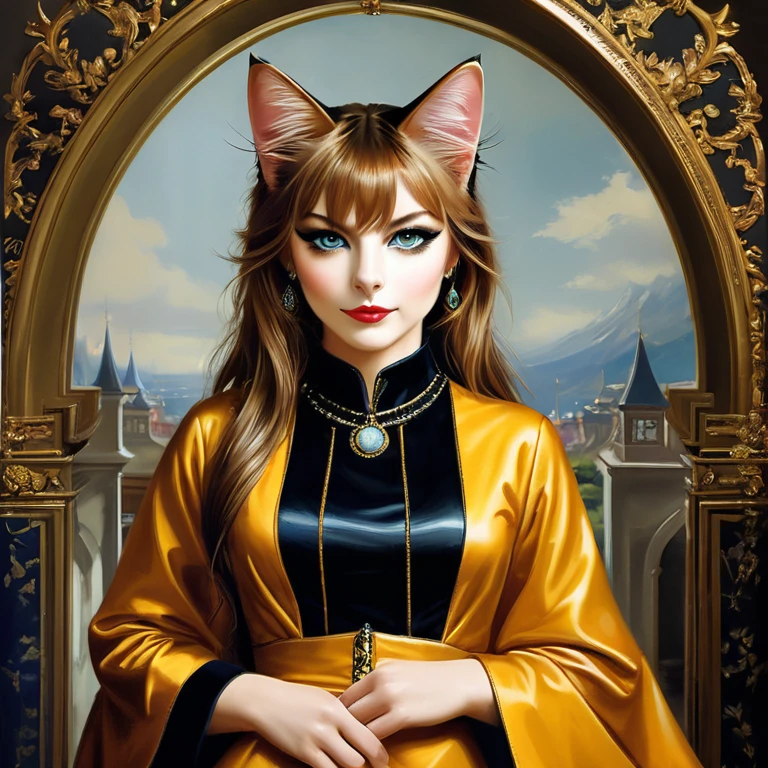 a portrait of a cat girl, Nahaufnahme, Meisterwerk, best quality, Luxus-Stil