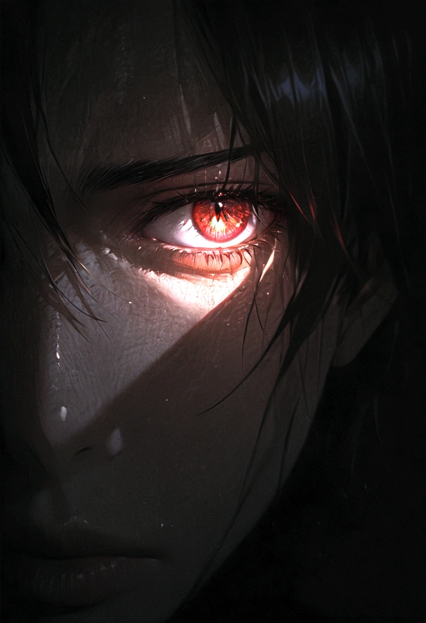Cool guy、Look Up、Eyes wide open、Brown eyes、I have an injury on my face、White shirt、Face close-up、fear、Blood dripping down my face