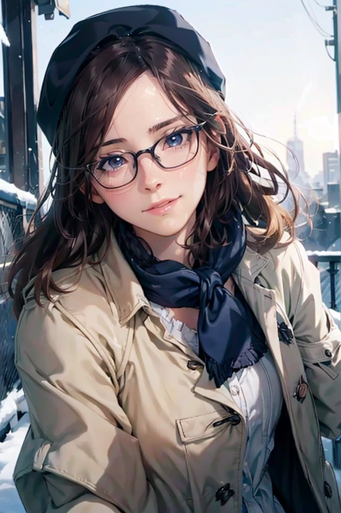 最high quality, high quality, High resolution, high quality texture, high quality shadows, High resolution, Beautiful details, Detailed CG, Detailed Texture, Realistic representation of face, Realistic, colorful, delicate, Cinematic Light, Side light, Lens flare, Ray Tracing, sharp concentrated, (1 Girl,concentrated:1.3), ( Intricate details, compensate, PureErosFaceV1:0.5), (細部まで美しいdelicateな顔, 緻密で美しいdelicateな瞳, Perfect Facial Proportions, Dense skin, Optimal ratio of four fingers to one thumb,  Beautiful breasts, Beautiful Hips, Smooth upper abdomen, Tilt,Blue Eyes　Glasses　Mature Woman　Duffle coat　Woolen hat　Scarf　gloves　Glasses　blush　Looking up　night　Falling snow　new york　Christmas tree　adventurous journey　gaze of love, impregnate me, lips of temptation, A sweet smile, 30 years old,