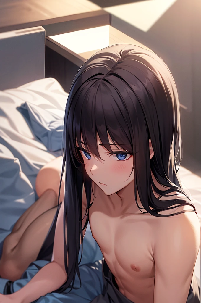 A handsome anime boy with black hair in a a hot girl in bedroom now they both get normal there are 3 girls in he's home the boy comes home they all are in one room with a boyyyyyy