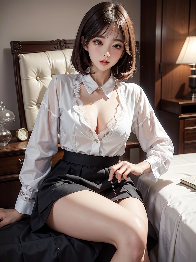 Sexy OL secretary lace top short skirt suit female sexy female pajamas ol hip skirt deep V shirt spicy